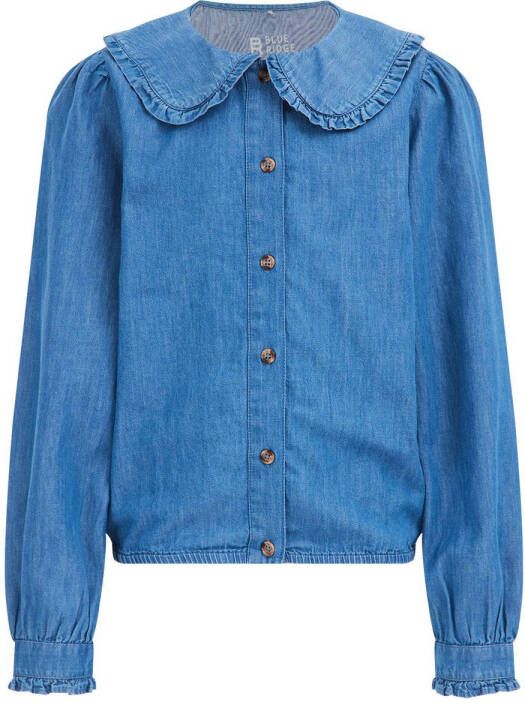 WE Fashion blouse denim bleu Blauw Meisjes Katoen Hartvormig 110 116