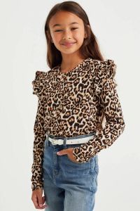 WE Fashion blouse met all over print bruin wit