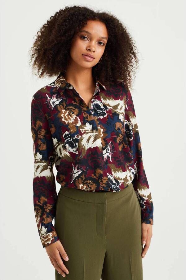 WE Fashion blouse met all over print donkerrood