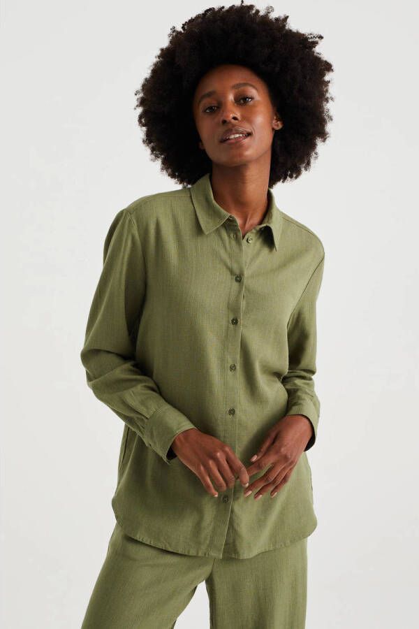 WE Fashion blouse met linnen groen