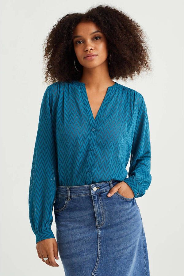 WE Fashion blouse met textuur blauw