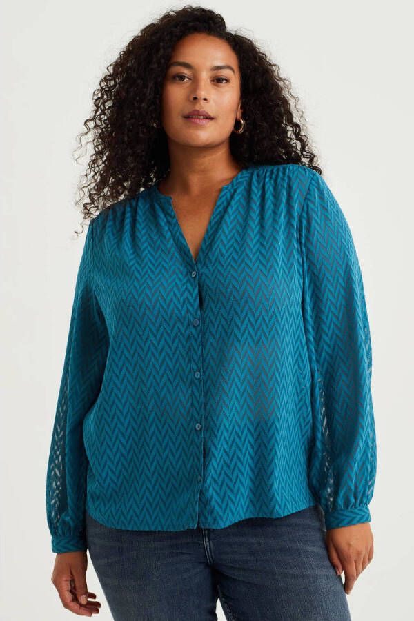 WE Fashion Curve blouse van gerecycled polyester blauw