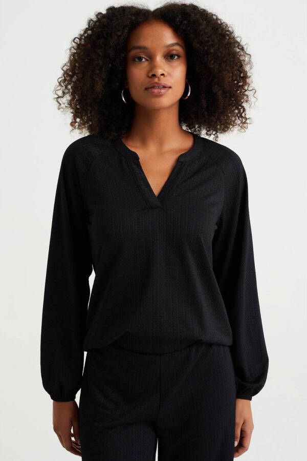 WE Fashion blousetop met textuur zwart