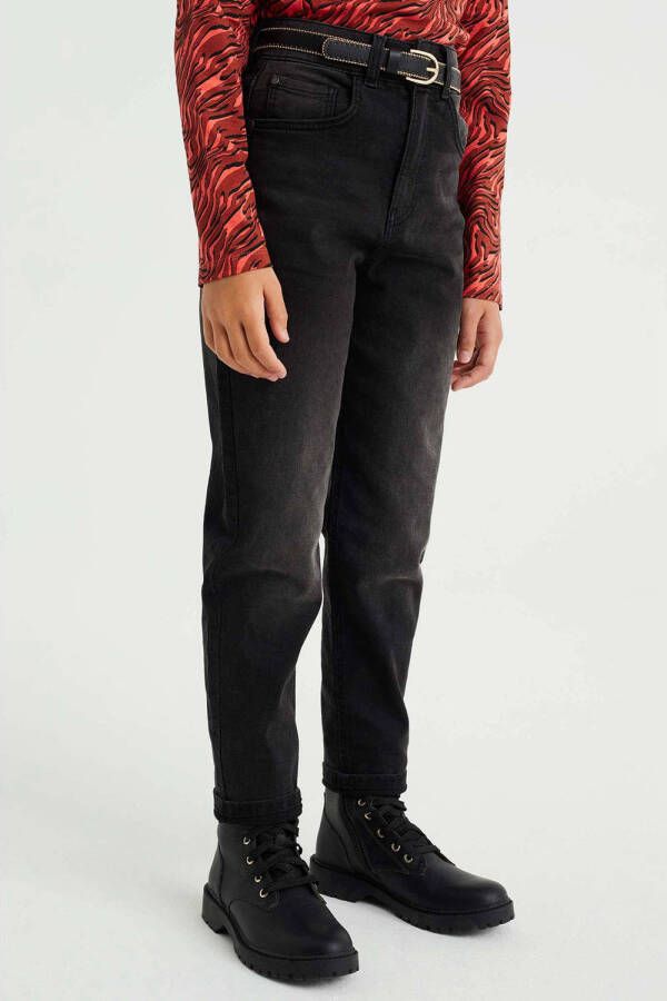 WE Fashion Blue Ridge high waist tapered fit jeans black denim Zwart Meisjes Stretchdenim 134