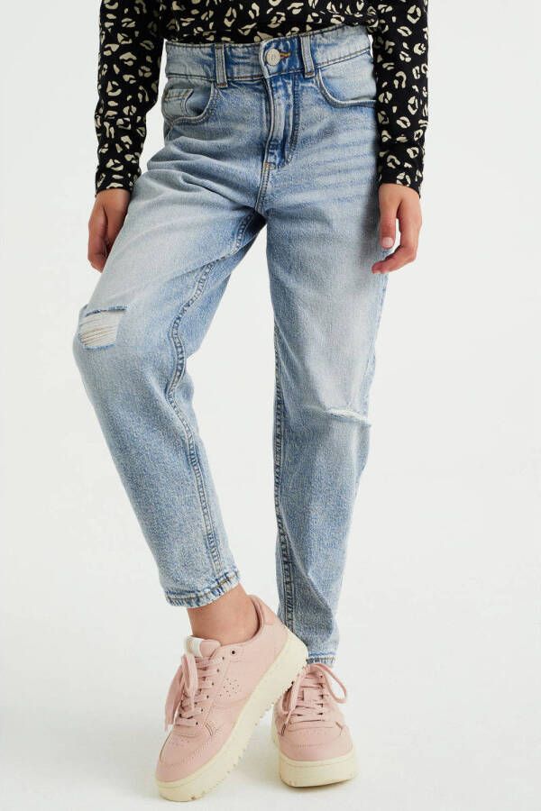 WE Fashion Blue Ridge high waist tapered fit jeans stone denim Blauw Meisjes Stretchdenim 122