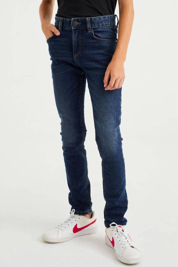 WE Fashion Blue Ridge skinny jeans dark blue denim Blauw Jongens Stretchdenim 104