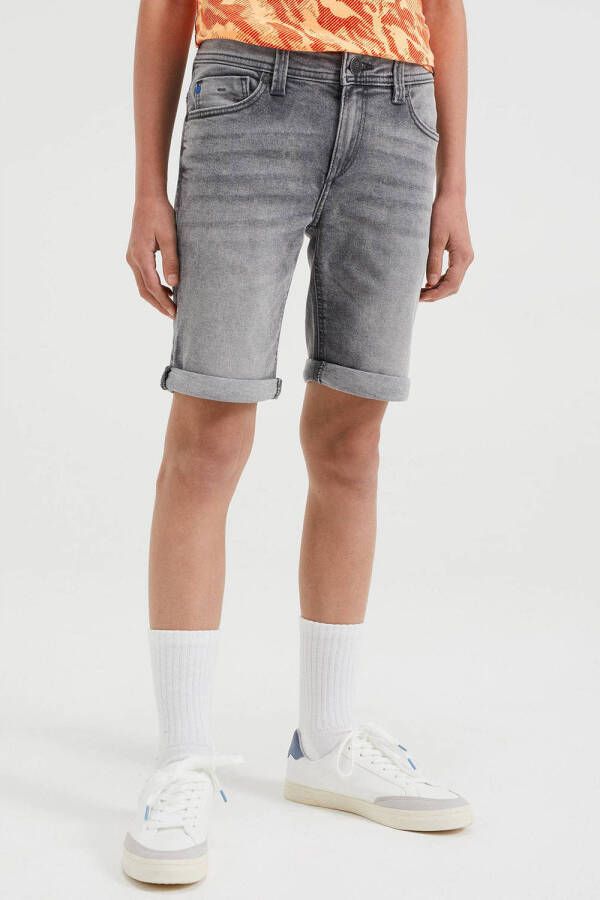 WE Fashion Blue Ridge slim fit jeans bermuda grey denim short Grijs Jongens Stretchdenim 152