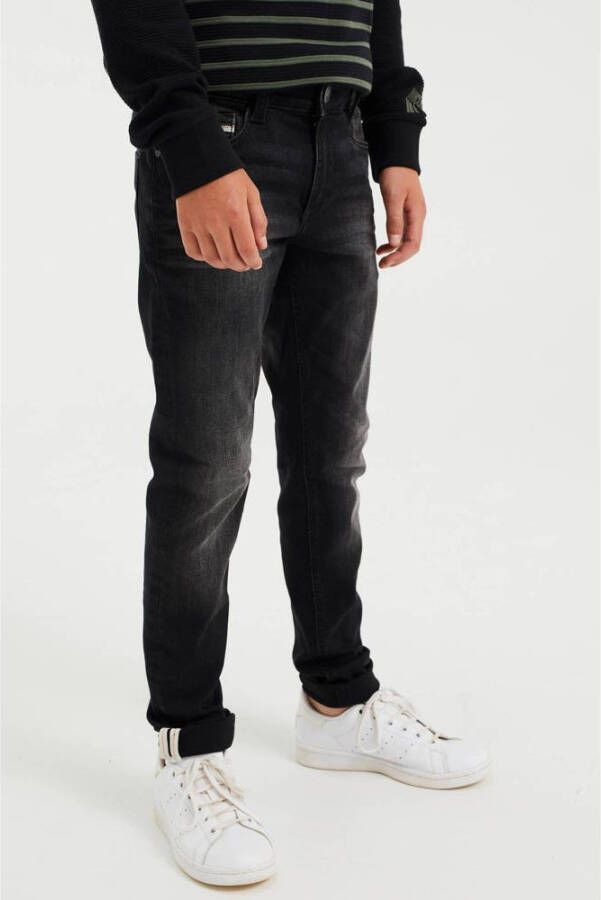 WE Fashion Blue Ridge slim fit jeans black faded Zwart Jongens Stretchdenim 128