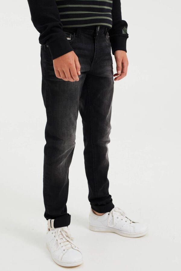 WE Fashion Blue Ridge slim fit jeans black faded Zwart Jongens Stretchdenim 110