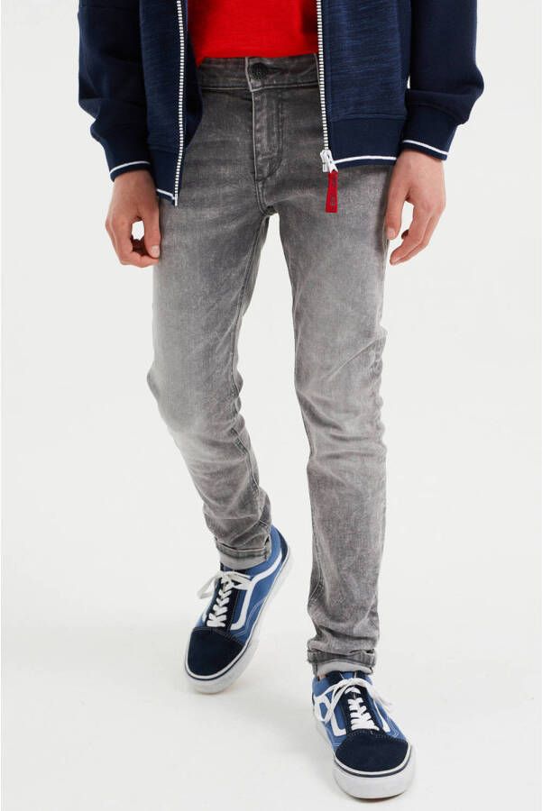 WE Fashion Blue Ridge slim fit jeans grijs stonewashed Jongens Stretchdenim 110