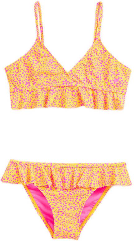 WE Fashion crop bikini met ruches oranje roze