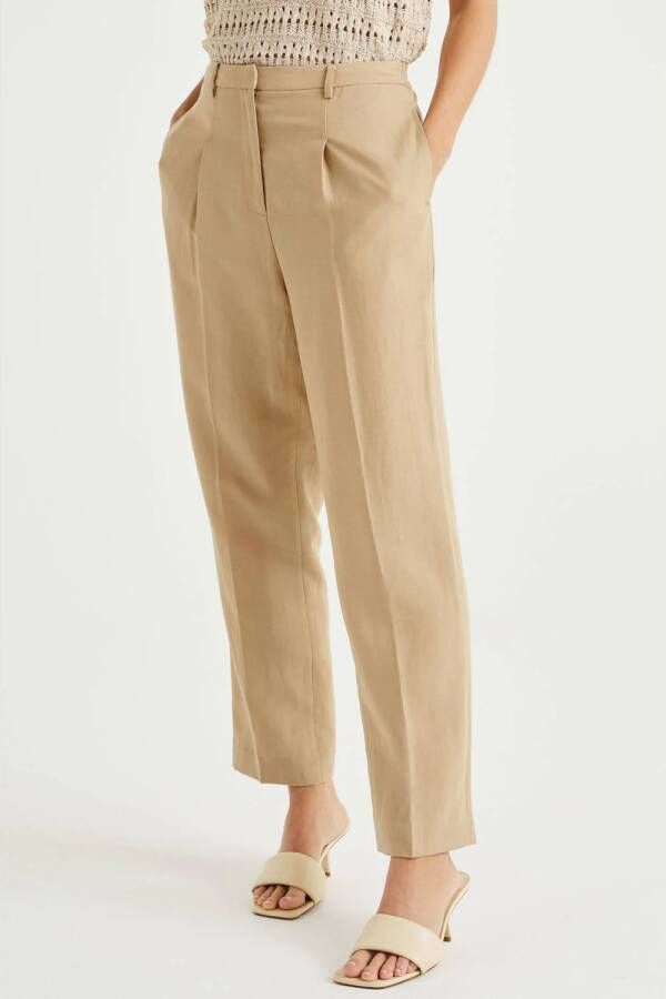 WE Fashion cropped regular fit pantalon met linnen beige