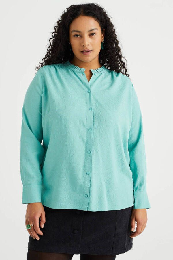 WE Fashion Curve blouse met ruches turquoise
