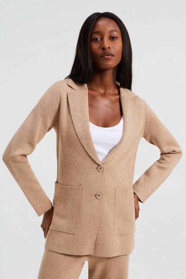 WE Fashion fijngebreide blazer beige
