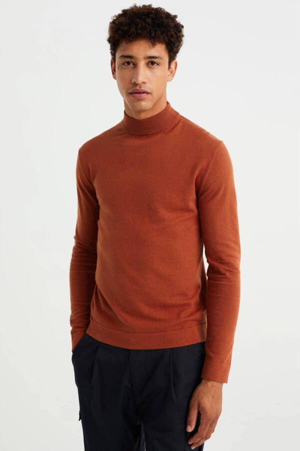 WE Fashion fijngebreide trui donker oranje