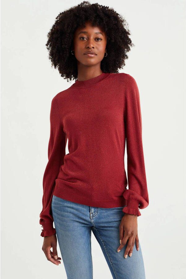 WE Fashion fijngebreide trui met glitters rood