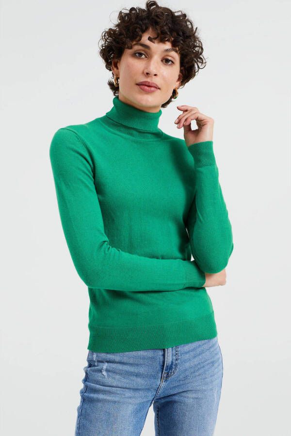 WE Fashion fijngebreide trui met wol groen