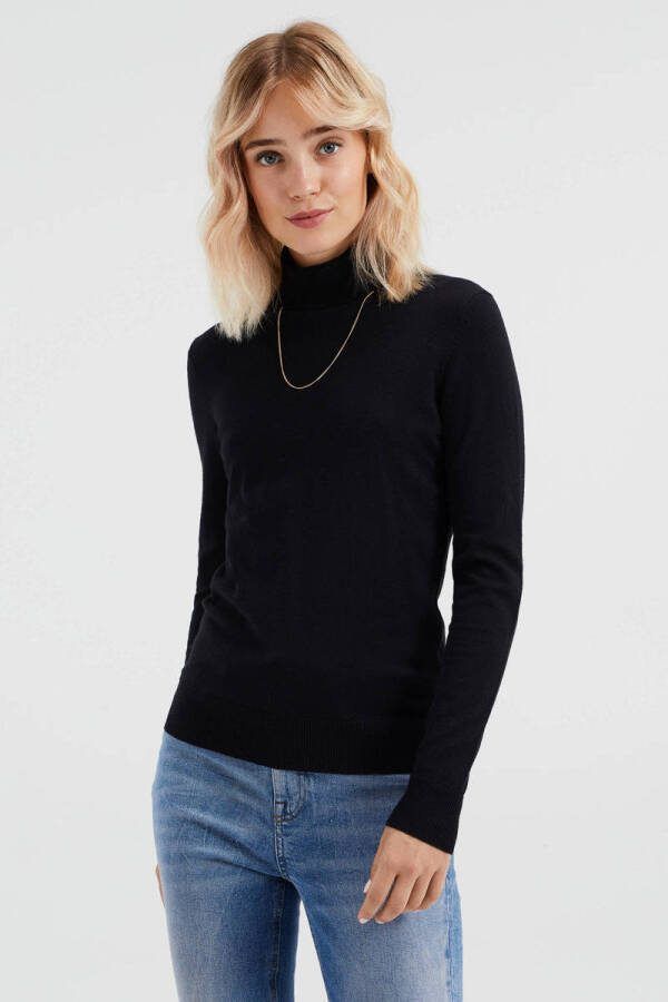 WE Fashion fijngebreide coltrui zwart