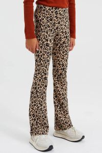 WE Fashion flared broek met panterprint camel zwart