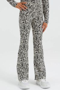 WE Fashion flared broek met zebraprint ecru zwart
