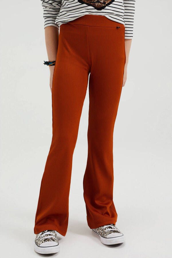 WE Fashion flared broek van gerecycled polyester brique Oranje Meisjes Gerecycled polyester (duurzaam) 92