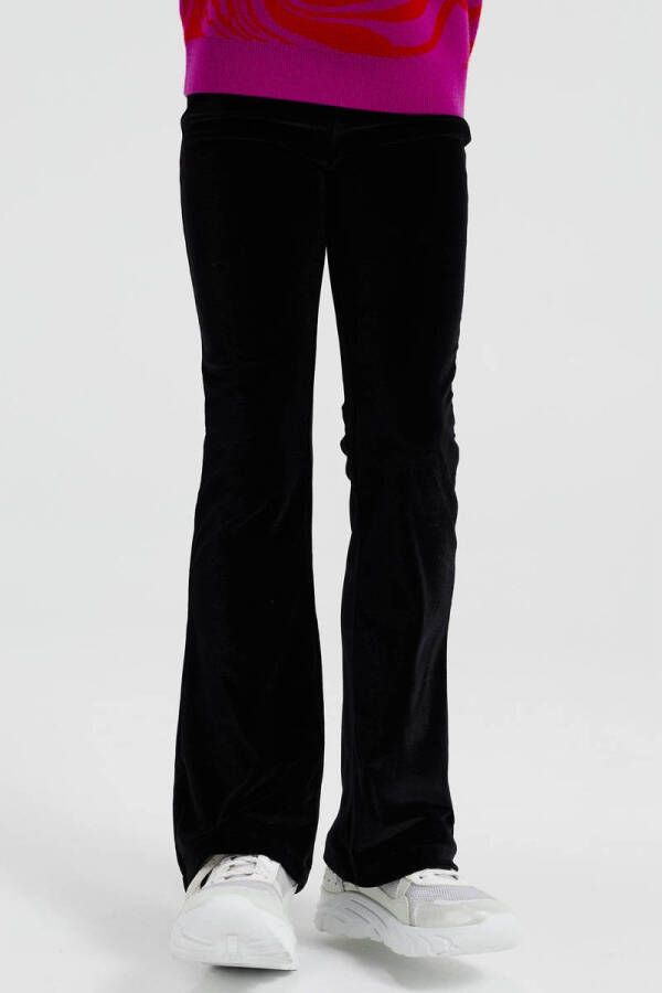 WE Fashion flared broek van gerecycled polyester zwart Meisjes Gerecycled polyester (duurzaam) 140