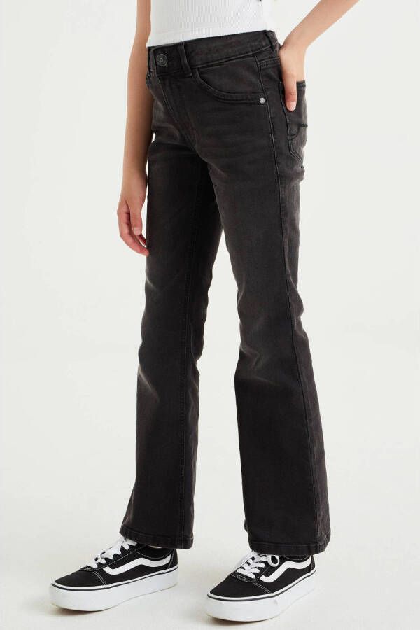 WE Fashion Blue Ridge flared jeans black denim Broek Zwart Meisjes Stretchdenim 110