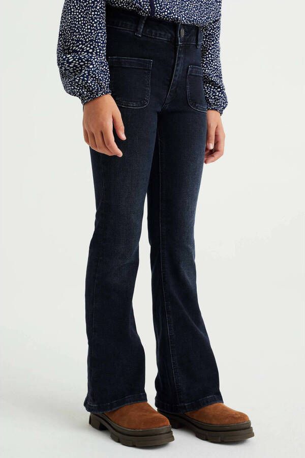 WE Fashion Blue Ridge flared jeans blue black Broek Blauw Meisjes Stretchdenim 116