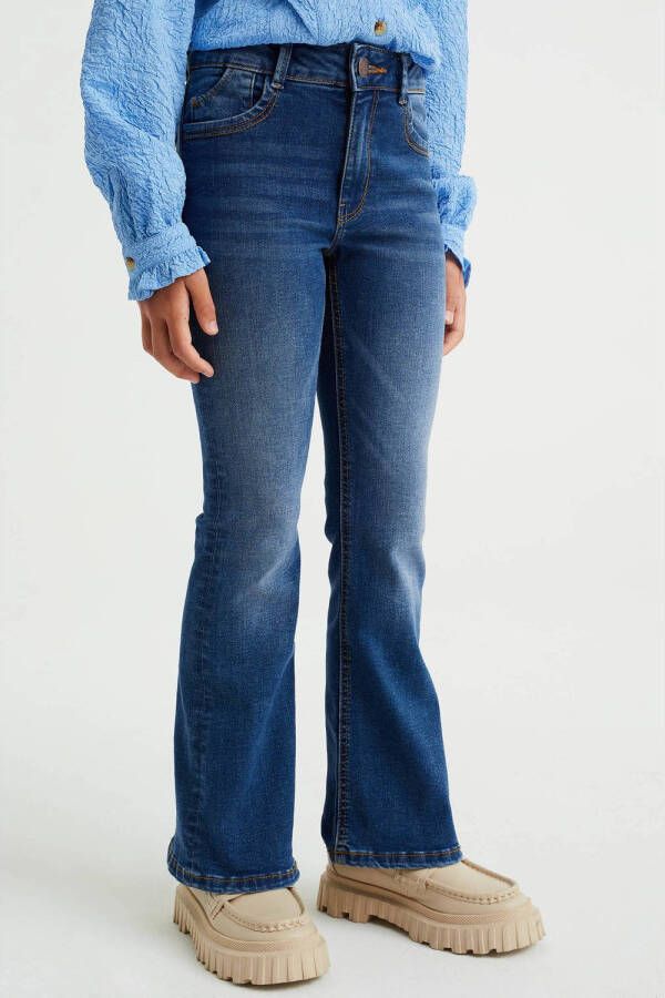 WE Fashion flared jeans dark denim Blauw Meisjes Stretchdenim 110