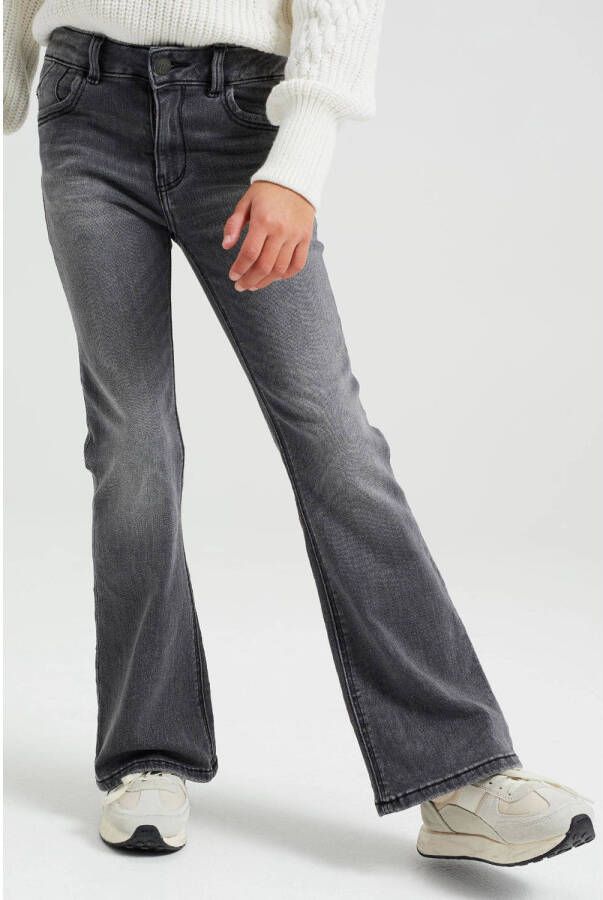 WE Fashion flared jeans grijs Meisjes Stretchdenim Vintage 152