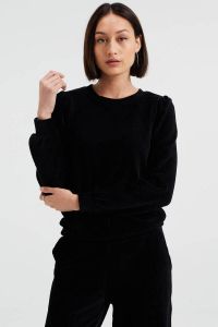 WE Fashion fluwelen sweater zwart