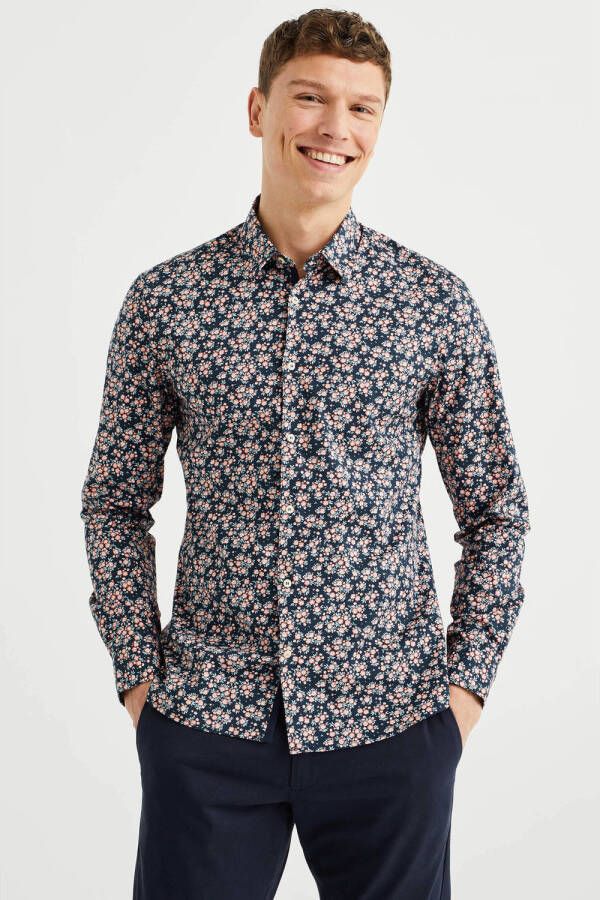 WE Fashion gebloemd regular fit overhemd royal blue