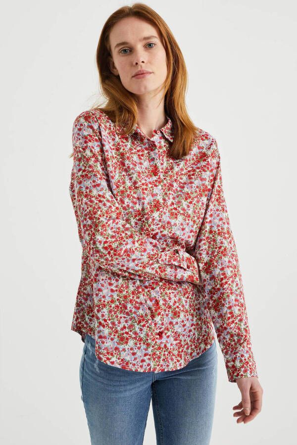WE Fashion gebloemde blouse Corrie rood blauw groen