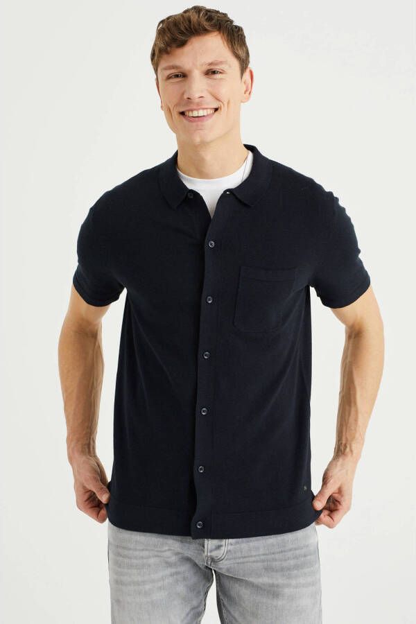 WE Fashion gebreid regular fit overhemd heavy blue