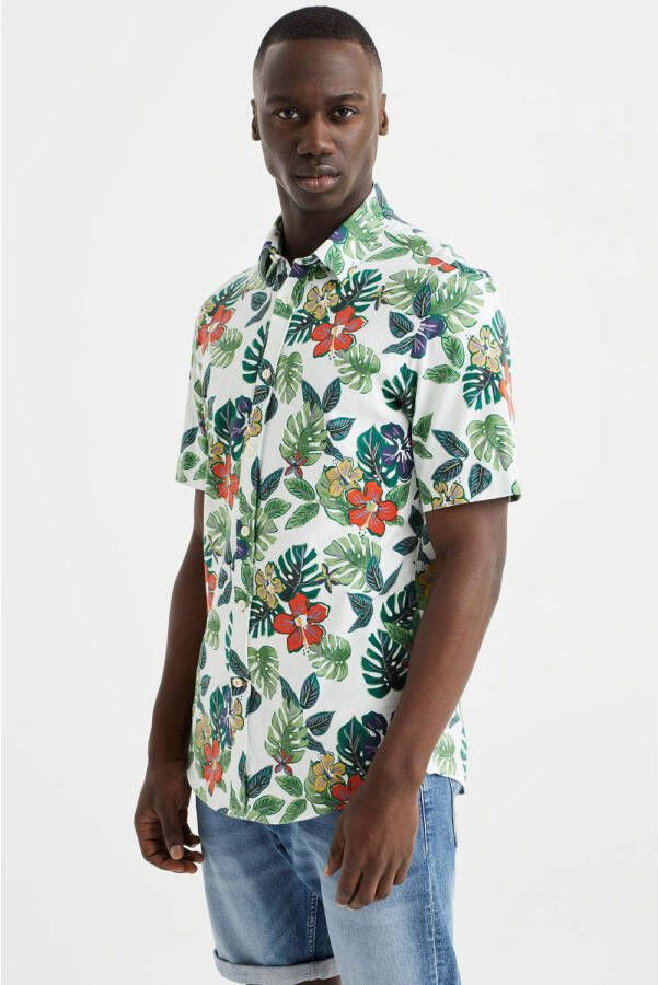 WE Fashion gebreid regular fit overhemd met all over print new ivory