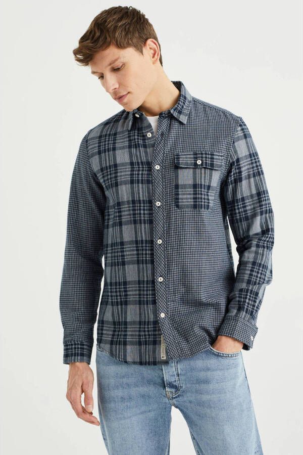 WE Fashion geruit regular fit overhemd royal blue