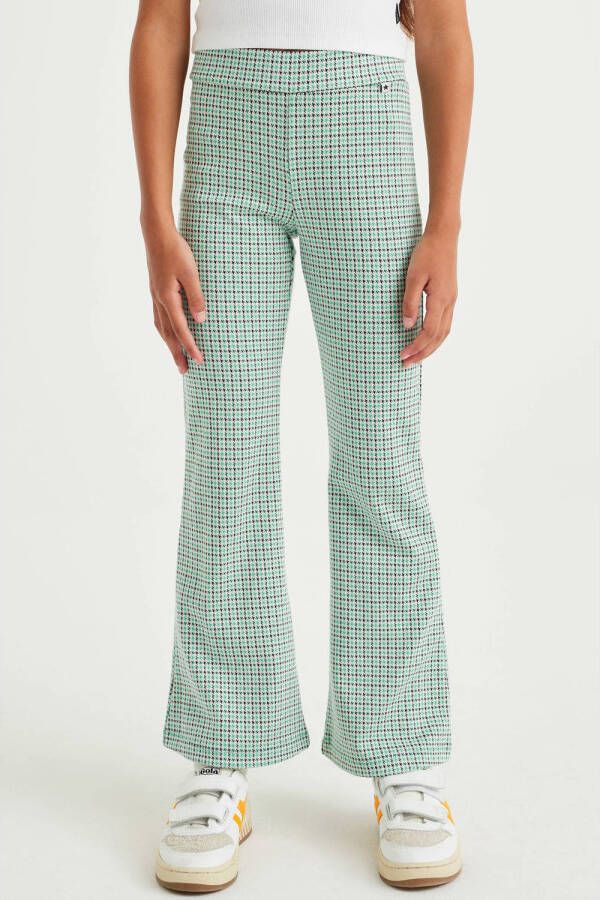 WE Fashion geruite flared broek van gerecycled polyester groen wit Meisjes Gerecycled polyester (duurzaam) 140