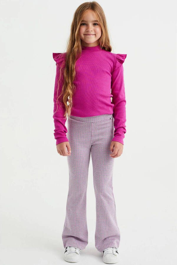 WE Fashion geruite flared broek van gerecycled polyester lila Paars Meisjes Gerecycled polyester (duurzaam) 104