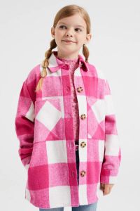 WE Fashion geruite shacket jas roze wit
