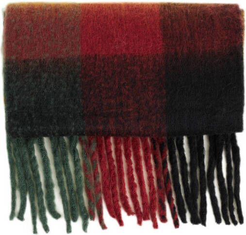 WE Fashion geruite sjaal met franjes donkergroen rood