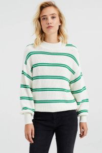 WE Fashion gestreepte gebreide sweater ecru groen