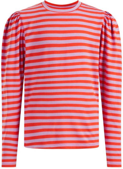 WE Fashion gestreepte longsleeve paars rood