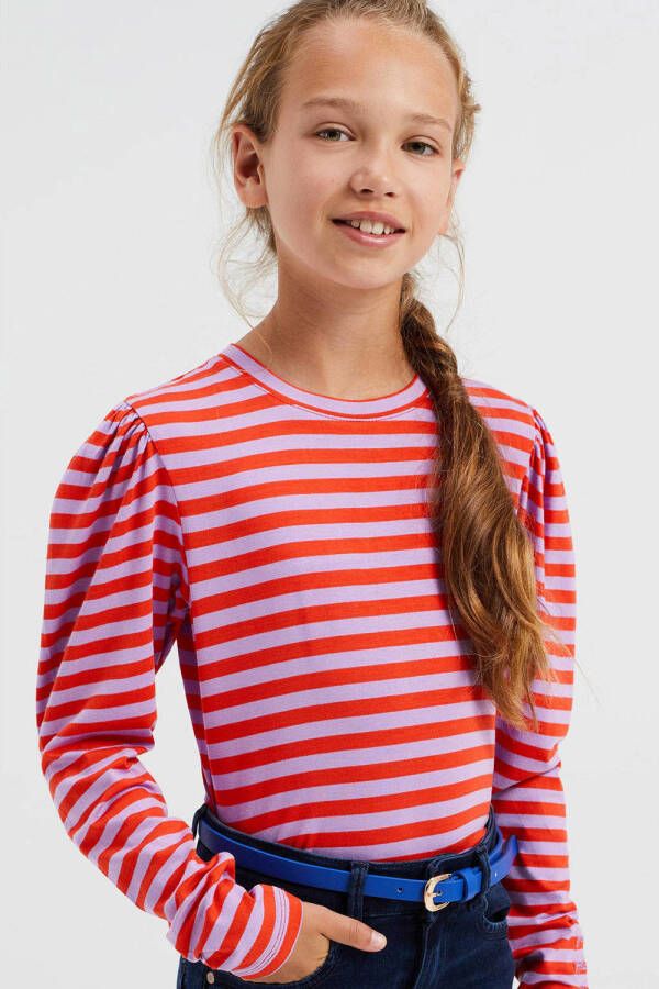 WE Fashion gestreepte longsleeve paars rood