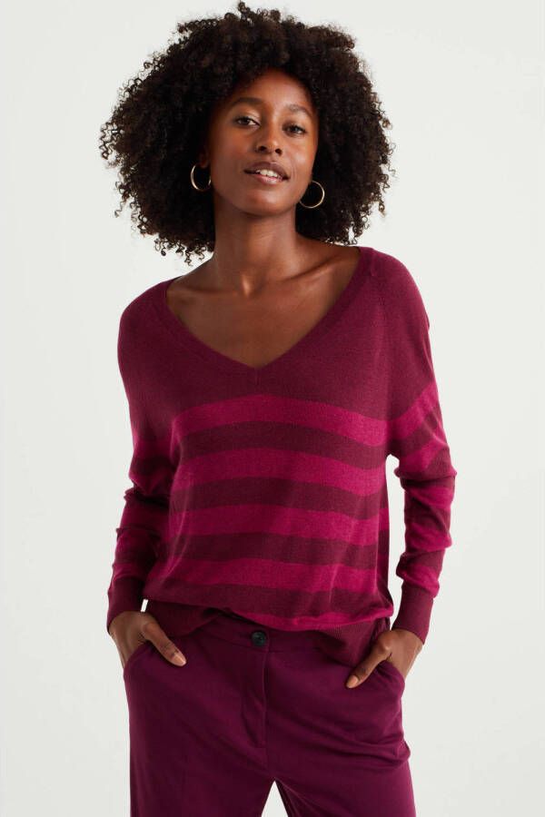 WE Fashion gestreepte sweater met wol rood roze