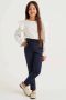 WE Fashion gestreepte tapered fit broek donkerblauw wit Meisjes Polyester 104 - Thumbnail 1