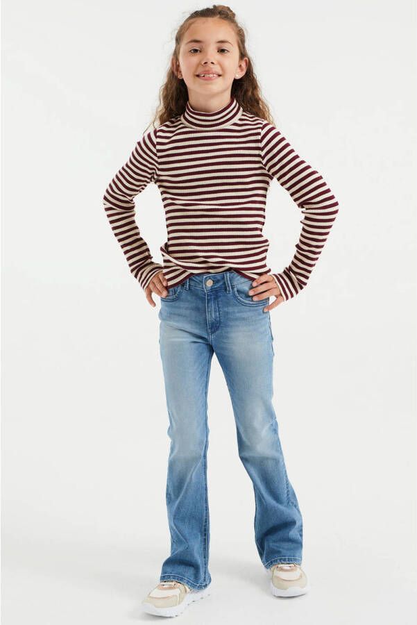 WE Fashion gestreepte top donkerrood ecru Meisjes Katoen Col Streep 122 128