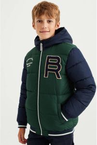 WE Fashion gewatteerde winterjas van gerecycled polyester groen blauw