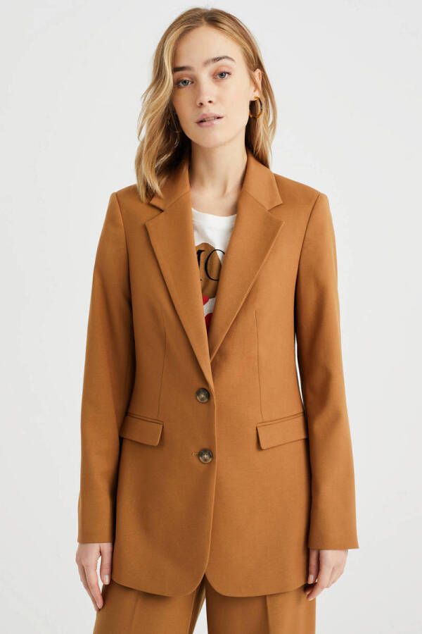 WE Fashion geweven blazer met stretch camel