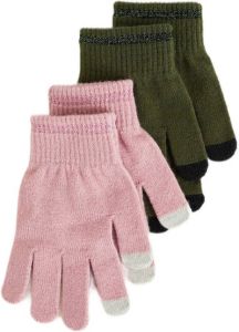 WE Fashion handschoenen set van 2 roze groen