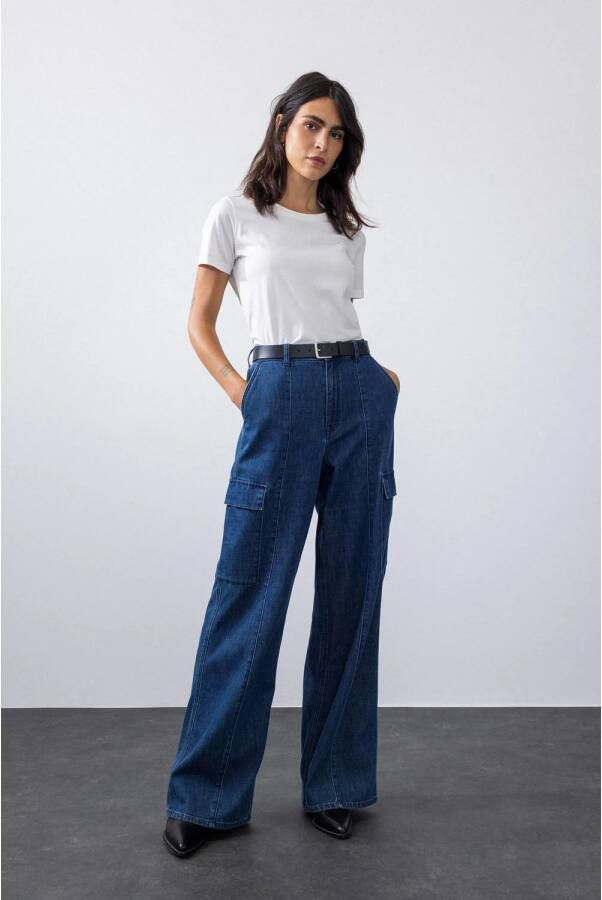 WE Fashion Blue Ridge high waist cargo jeans blue denim